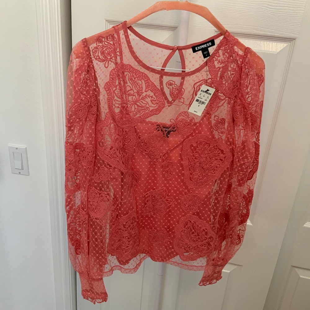 EXPRESS Long Sleeve Lace Blouse
